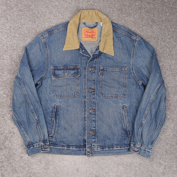 Levis LVC Type 2 Trucker Corduroy Collar Medium Blue Long Sleeve Denim Jacketa - Picture 1 of 9